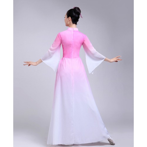 Women's chinese folk dance costumes pink hanfu ancient traditional classical fairy fan umbrella dance dresses